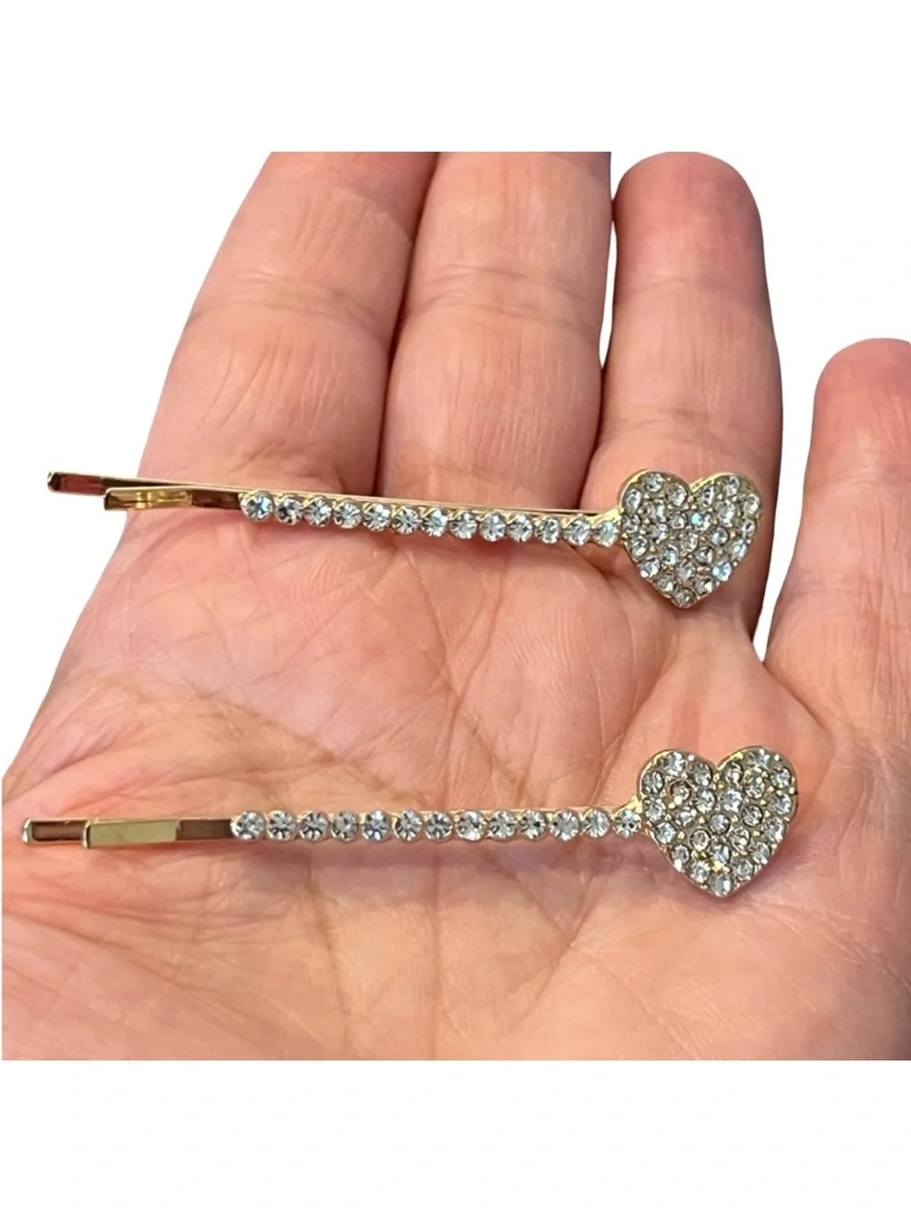 Gold Clear Crystal Rhinestone Heart Shape Hair Clips approx 2.5”FINAL PRICE DROP